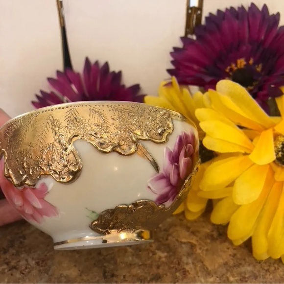 Rare Antique Nagoya SNB Nippon Porcelain Raised Gold Leaf Tea Cup - Picture 4 of 13